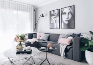 Ý tưởng trang trí phòng khách màu xám và trắng